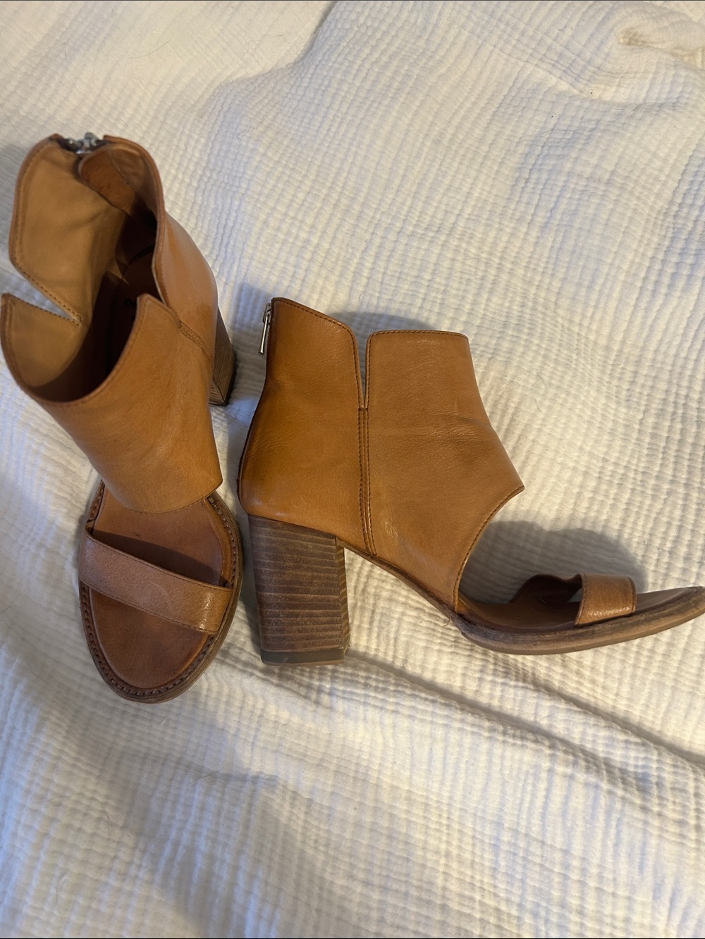 Women's Italian Leather Open-Toe Block Heel Sandal Boots 38.5